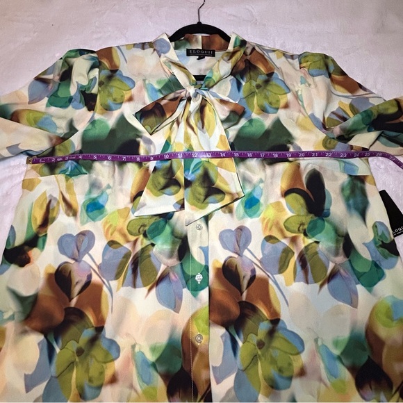 NWT Eloquii Multi Floral Watercolor Print Bow Tie Blouse Size 18 - Picture 11 of 13